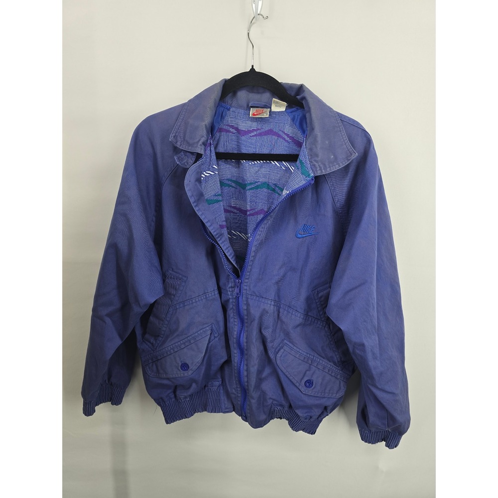 Vintage Nike 90s Cotton‎ Twill Jacket Blue Purple Geometric Lining Mens Small